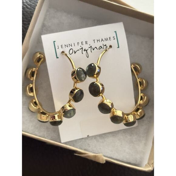 Gold Filled and Genuine Labradorite Hoop Earrings Made By Mississippi Artisan - Picture 2 of 6